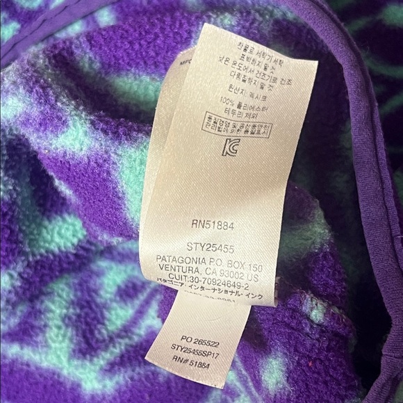 Patagonia Synchilla Snap-T Fleece Pullover Vintage Aztec Fish Print Purple Teal - Picture 10 of 11
